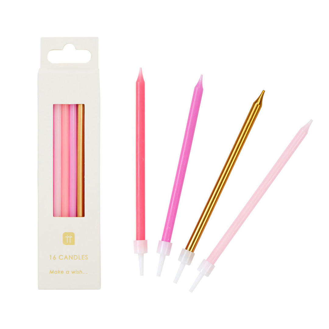 Velas Mix Rosa y Dorado 16 Uds