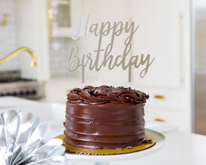 Cake Topper Happy Birthday Plata