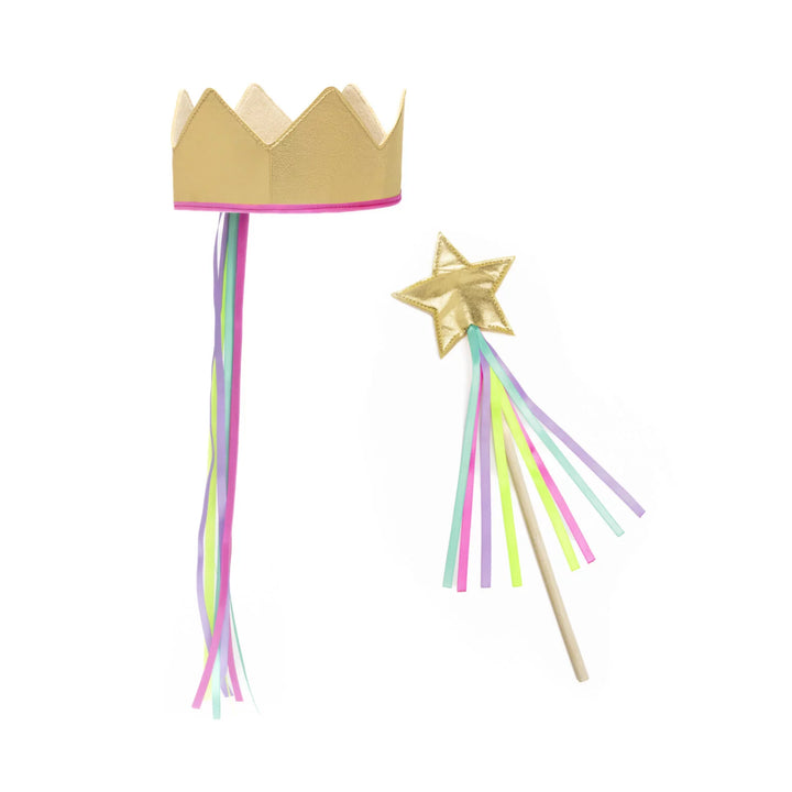 Set Corona y Varita Dorado Glitter