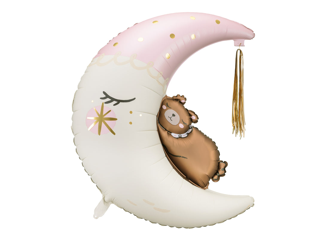 Globo Foil "Luna y osito con tassel rosa" XL