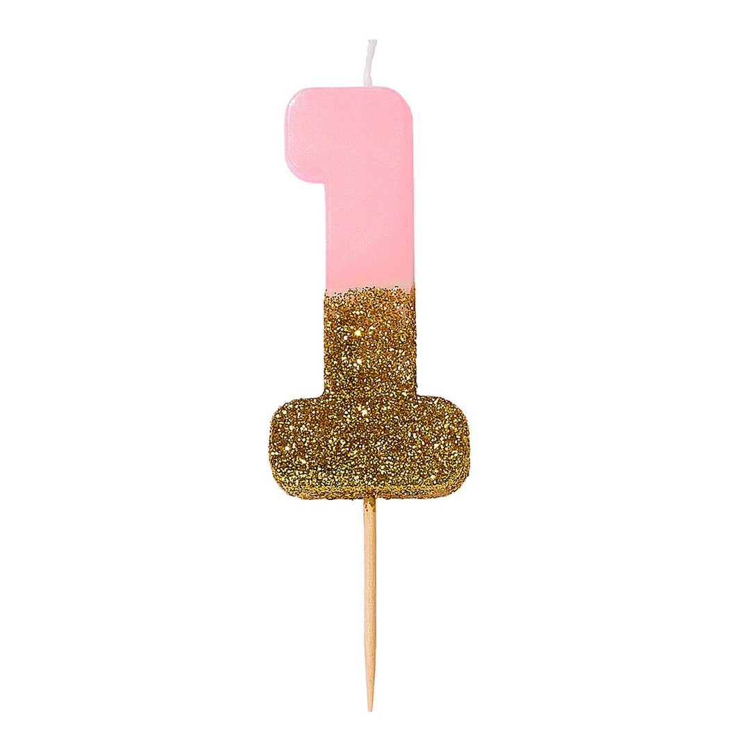 Vela Número Rosa Glitter 0-9