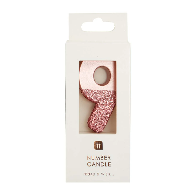 Vela Número 9 Rose gold Glitter