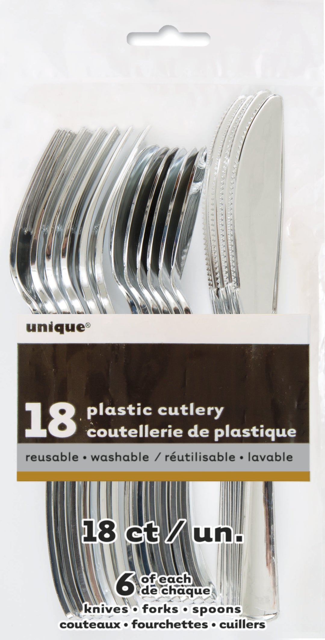 Set de Cubiertos plateado metalizado, 18 Uds