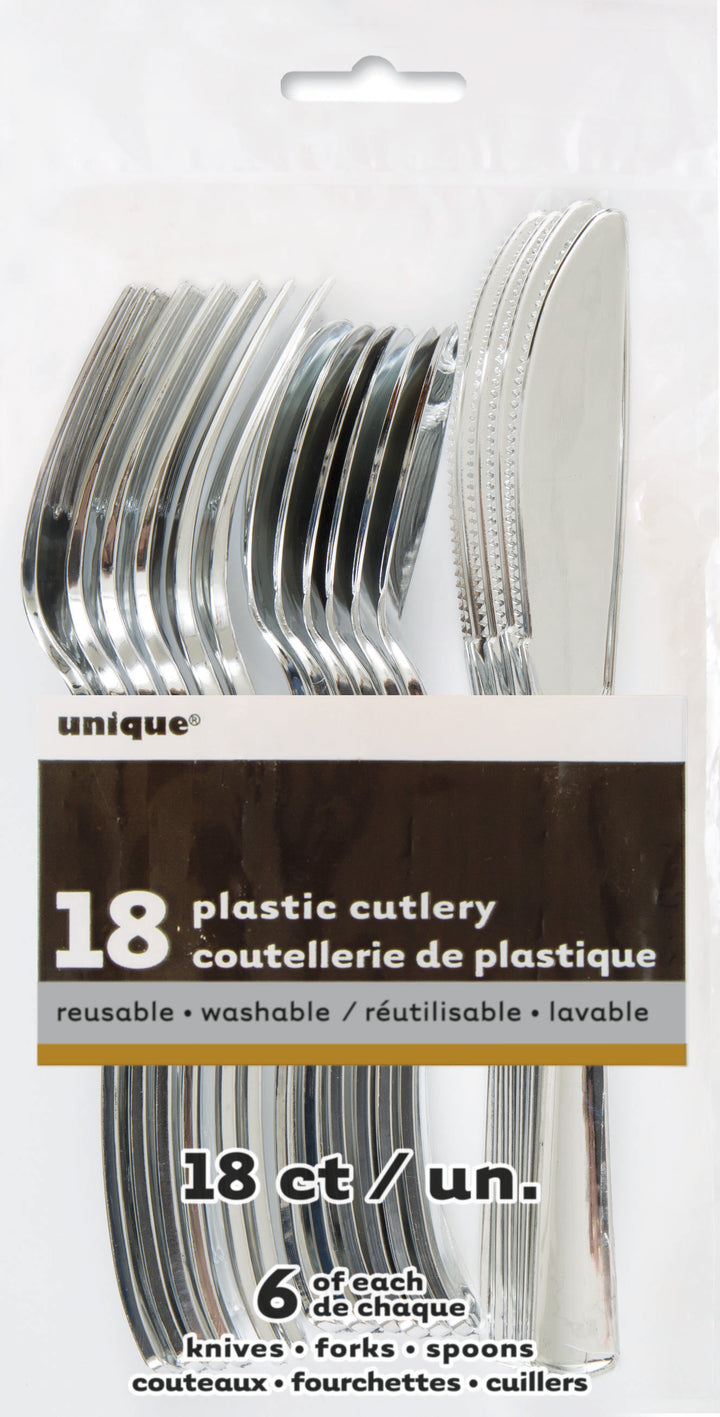 Set de Cubiertos plateado metalizado, 18 Uds