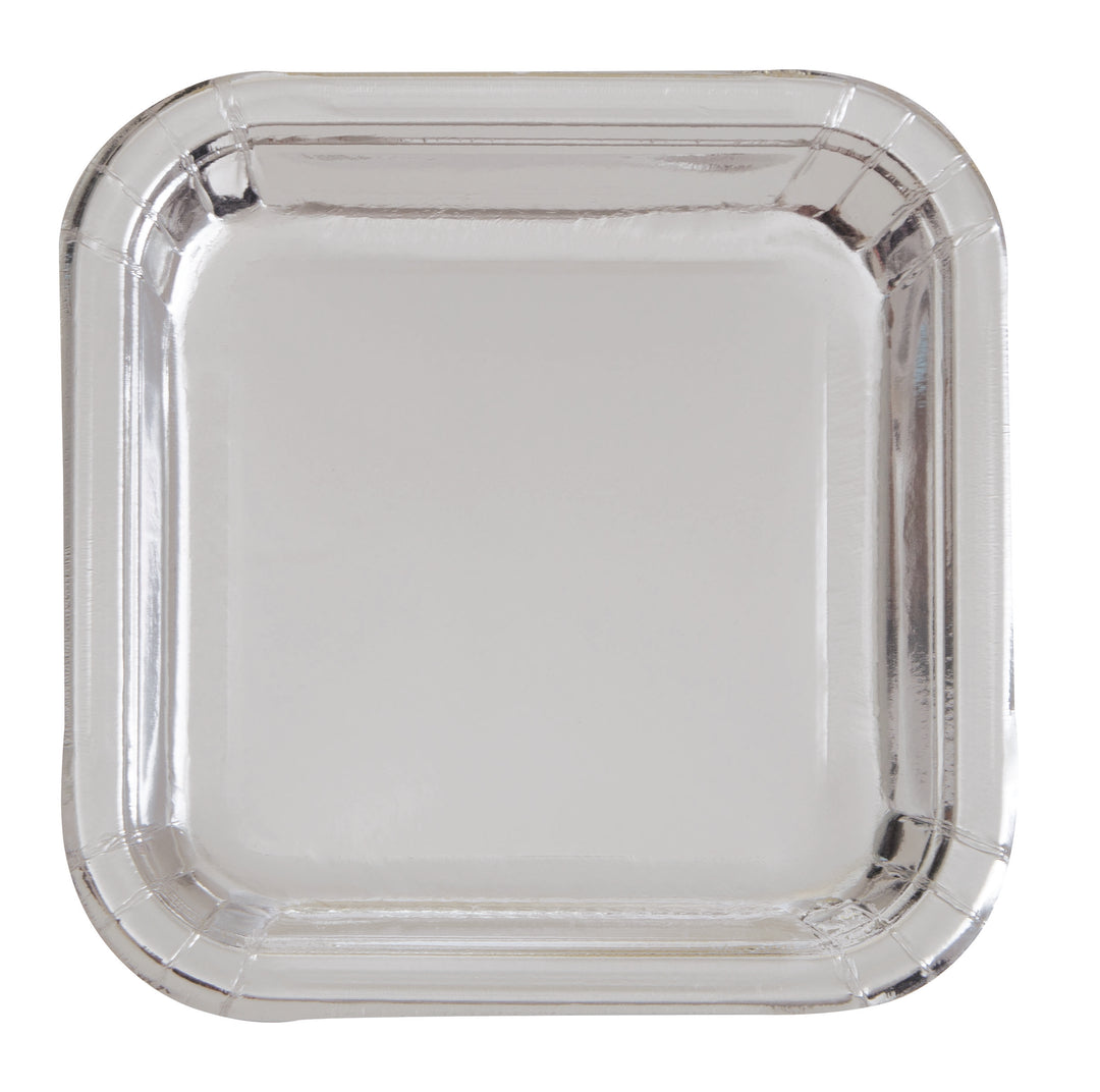 Plato Cuadrado Plateado Basic, 8 Uds