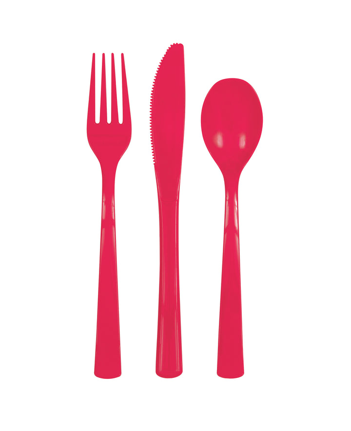 Set de Cubiertos Rojo Rubí Basic, 18 Uds