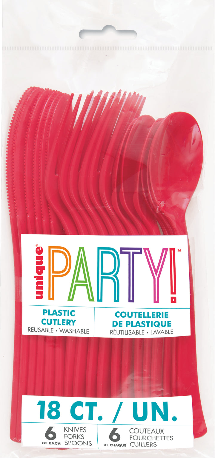 Set de Cubiertos Rojo Rubí Basic, 18 Uds