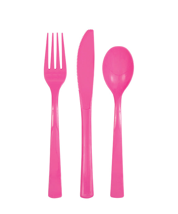 Set de Cubiertos Rosa Fucsia Basic, 18 Uds