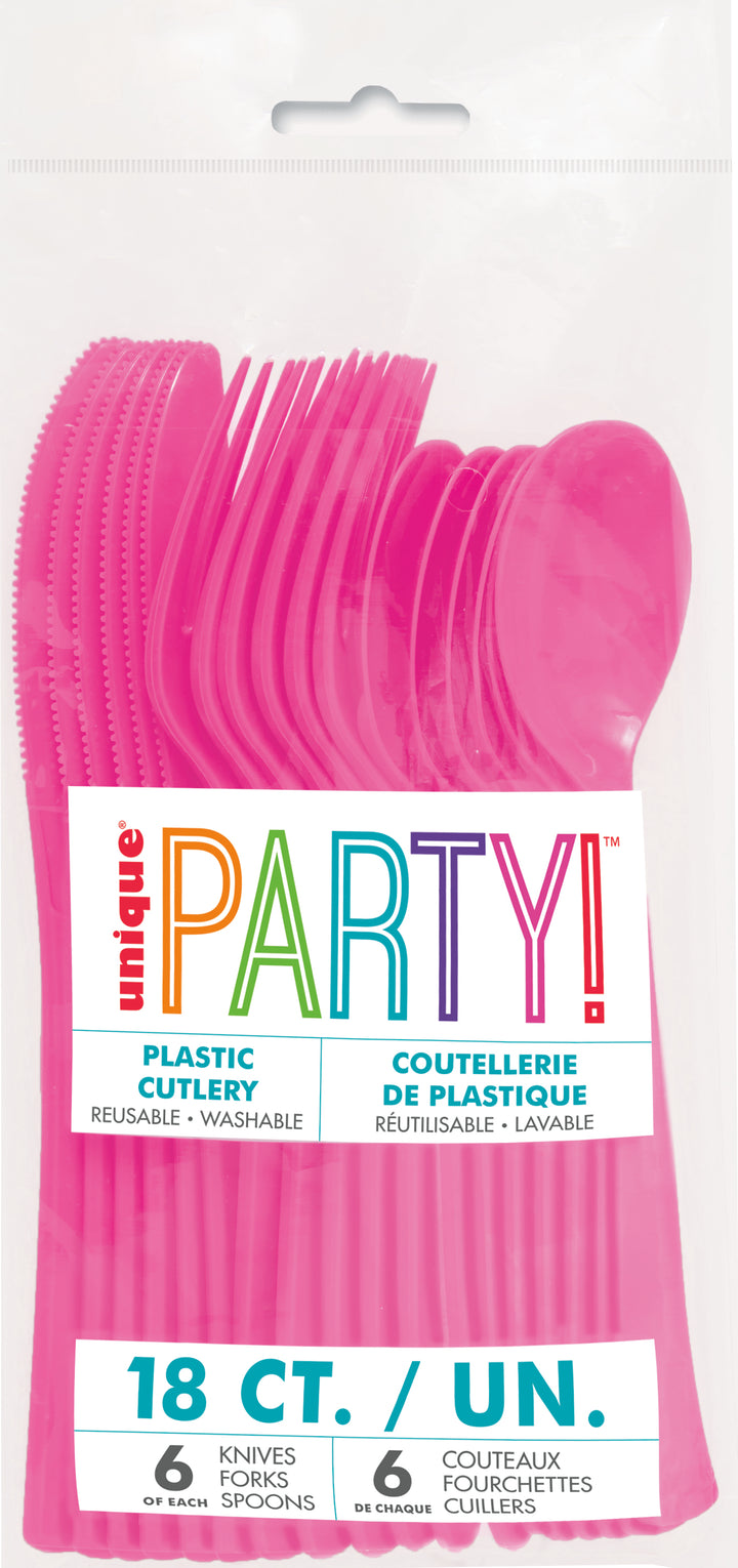 Set de Cubiertos Rosa Fucsia Basic, 18 Uds