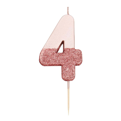 Vela Número 4 Rose Gold Glitter