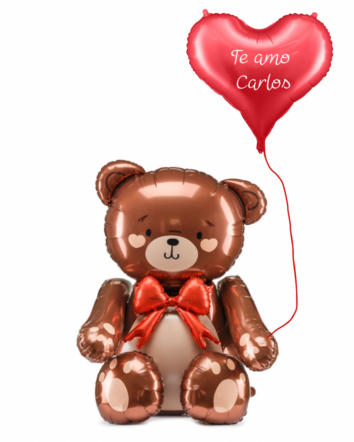 Globo Osito + Globo Corazón 24 Personalizado Helio