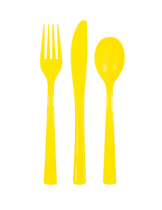 Set de Cubiertos Amarillo Neón Basic, 18 Uds
