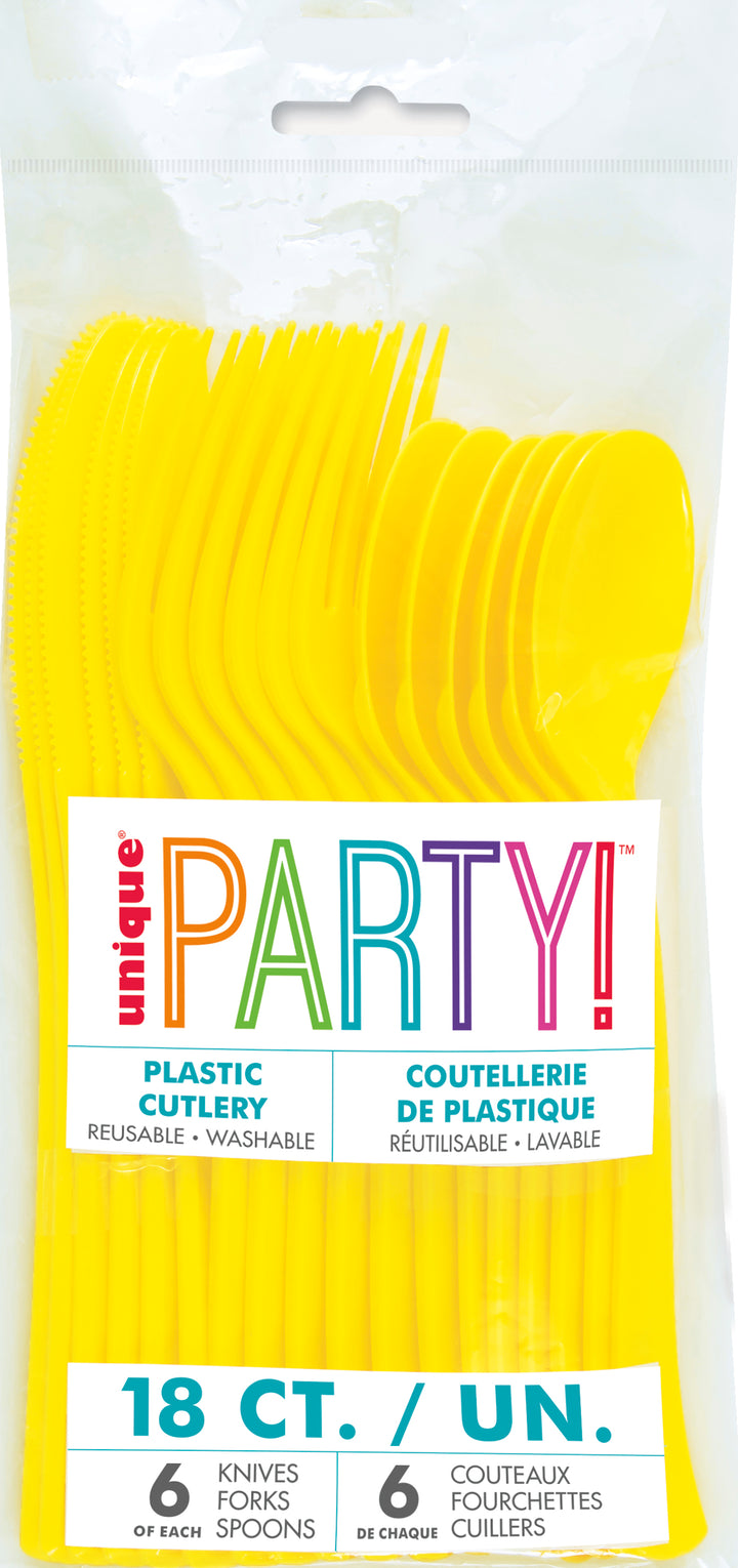 Set de Cubiertos Amarillo Neón Basic, 18 Uds