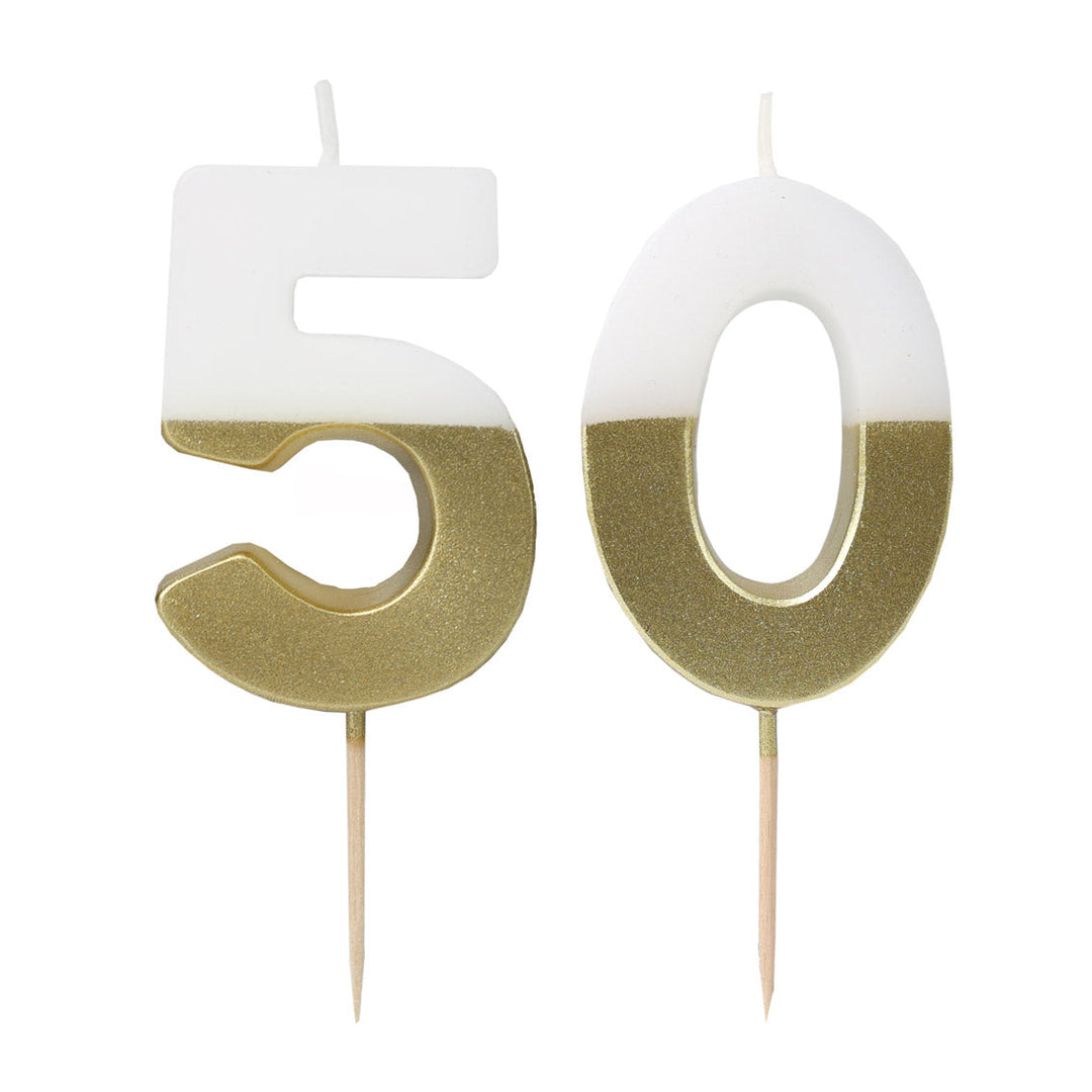 Vela Número 50 Blanco & Dorado