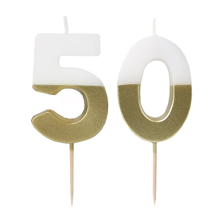Vela Número 50 Blanco & Dorado
