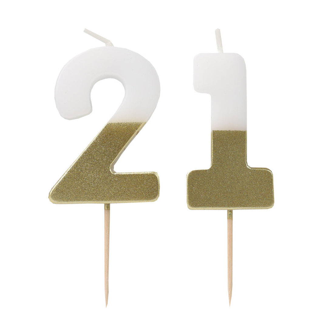 Vela Número 21 Blanco & Dorado