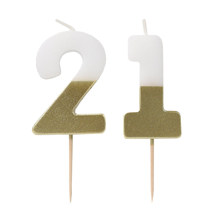 Vela Número 21 Blanco & Dorado