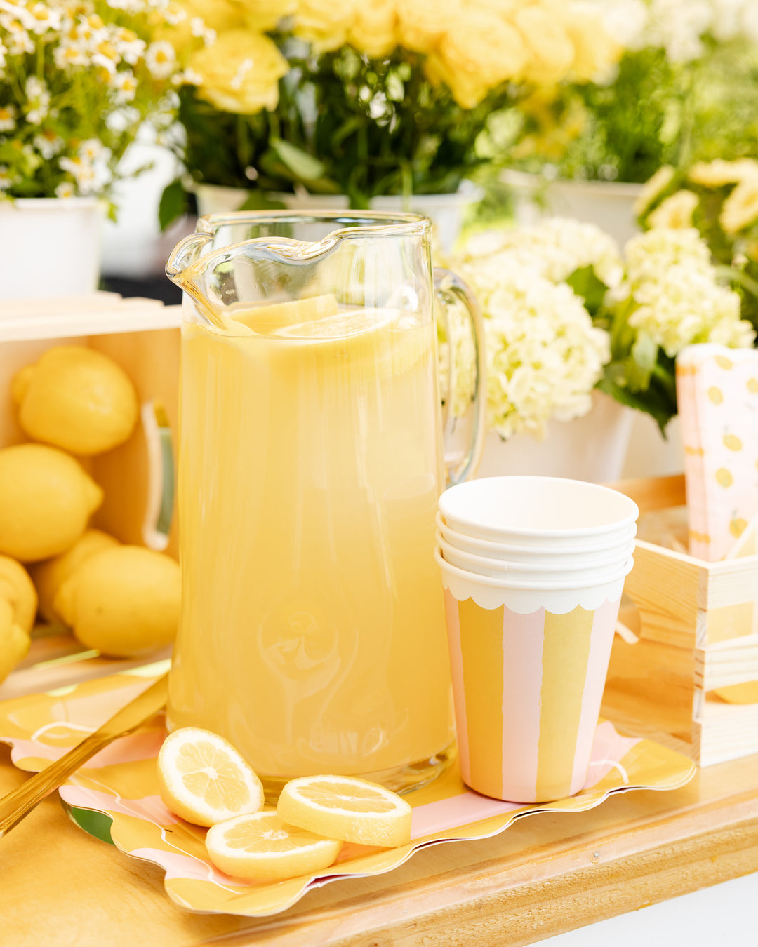 Vaso a Rayas Amarillo y Rosa 12 Oz