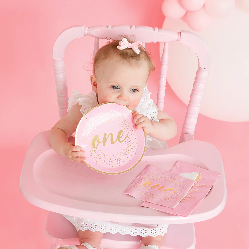 Platos Rosa Onederland, 8 Uds