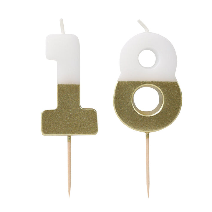 Vela Número 18 Blanco & Dorado