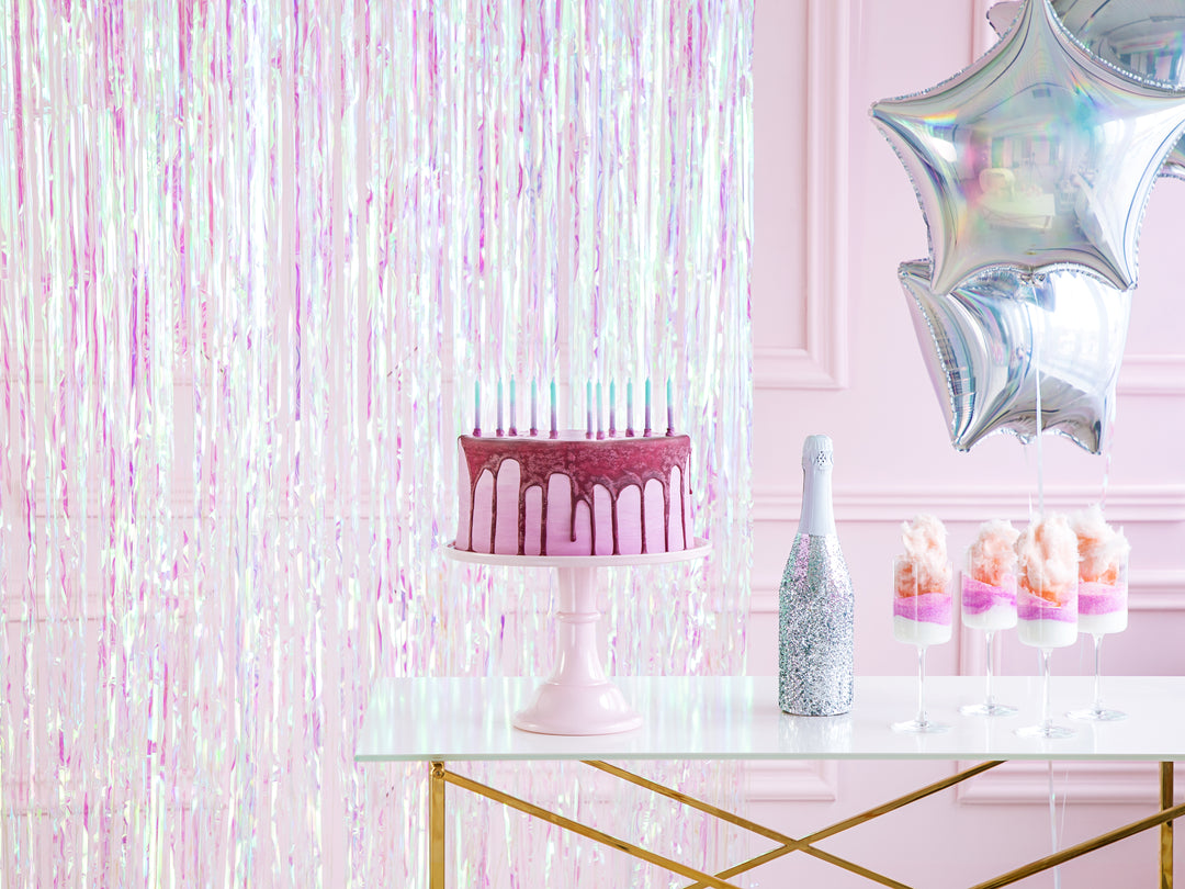 Cortina Foil de Tiras Iridiscente Rosa 90x250 cm
