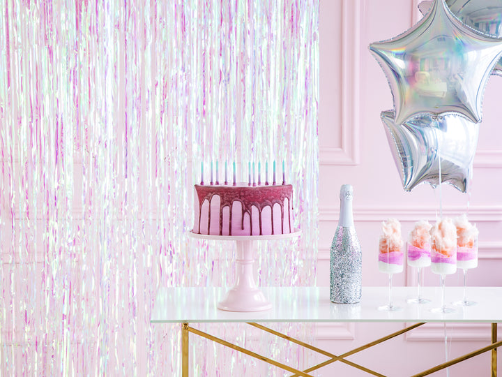 Cortina Foil de Tiras Iridiscente Rosa 90x250 cm