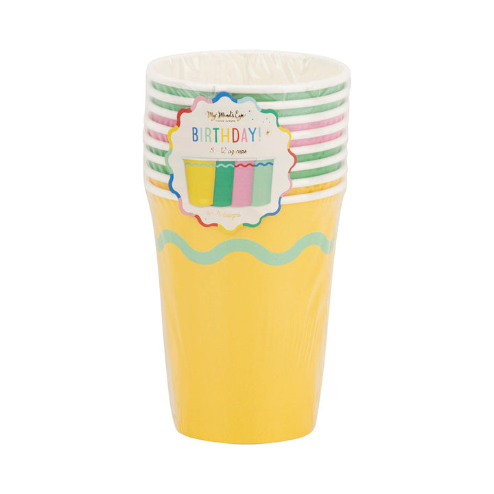 Vasos "cumpleaños mix" 12 Oz, 8 Uds