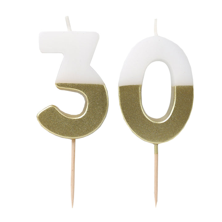 Vela Número 30 Blanco & Dorado