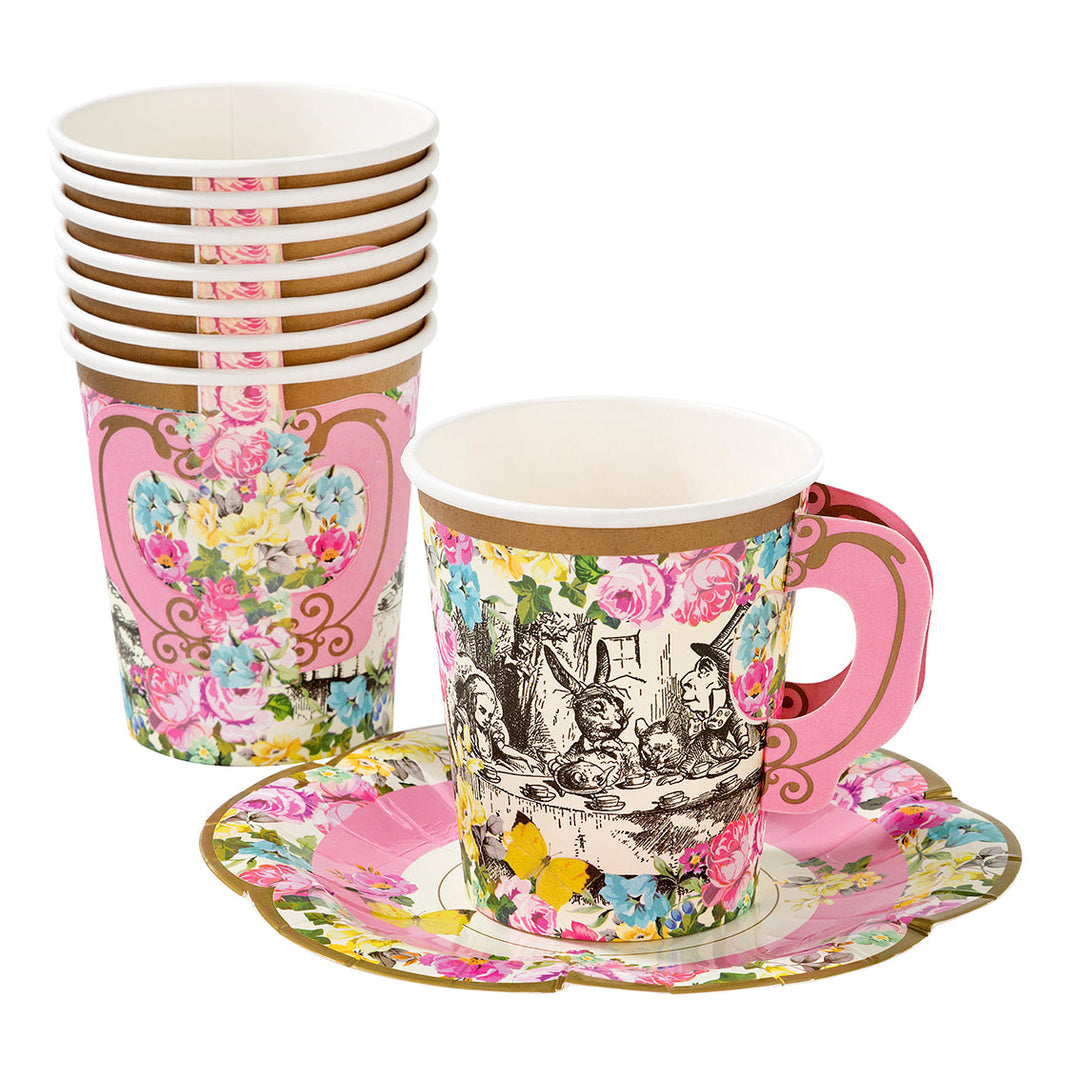 Juego de Tazas y Platillos Rosa Alicia en el País de las Maravillas 12 Uds