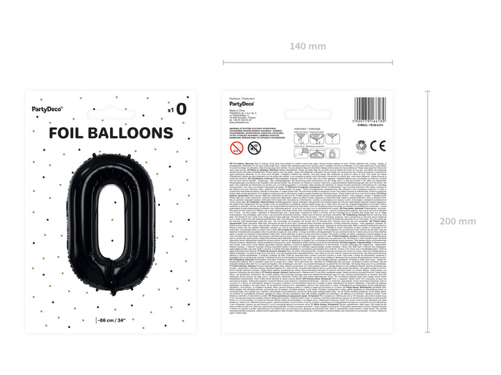 Globo Foil Número 0 "Negro" 86 cm