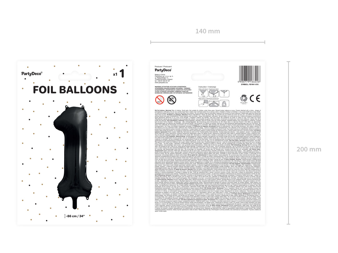 Globo Foil Número 1 "Negro" 86 cm