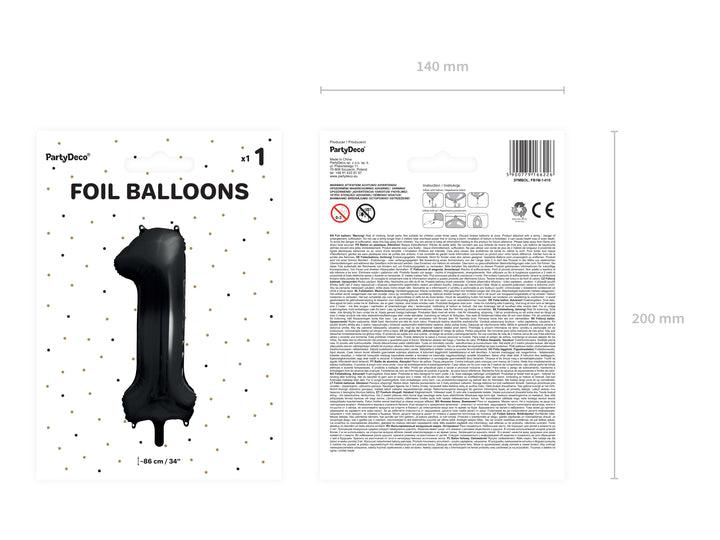 Globo Foil Número 1 "Negro" 86 cm
