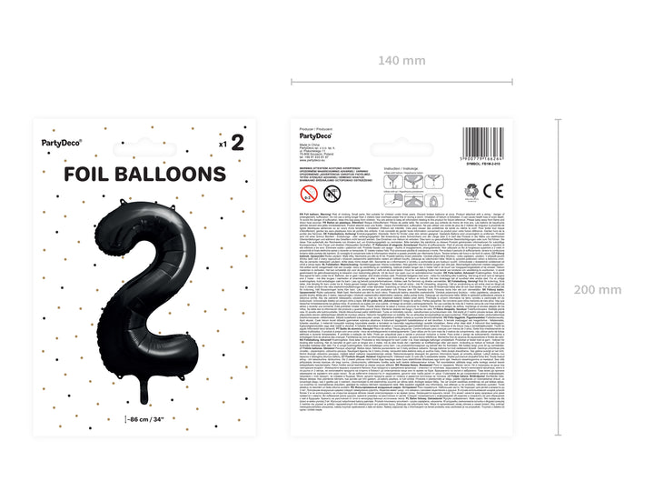 Globo Foil Número 2 "Negro" 86 cm