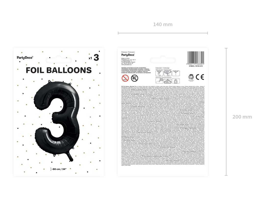 Globo Foil Número 3 "Negro" 86 cm