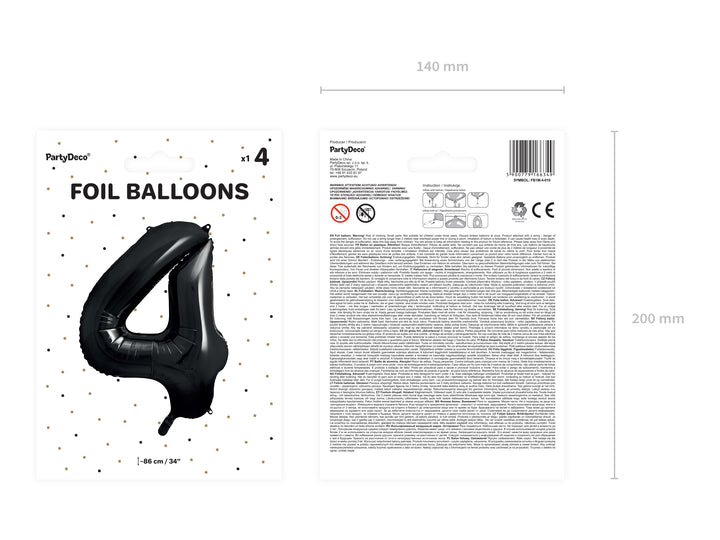 Globo Foil Número 4 "Negro" 86 cm