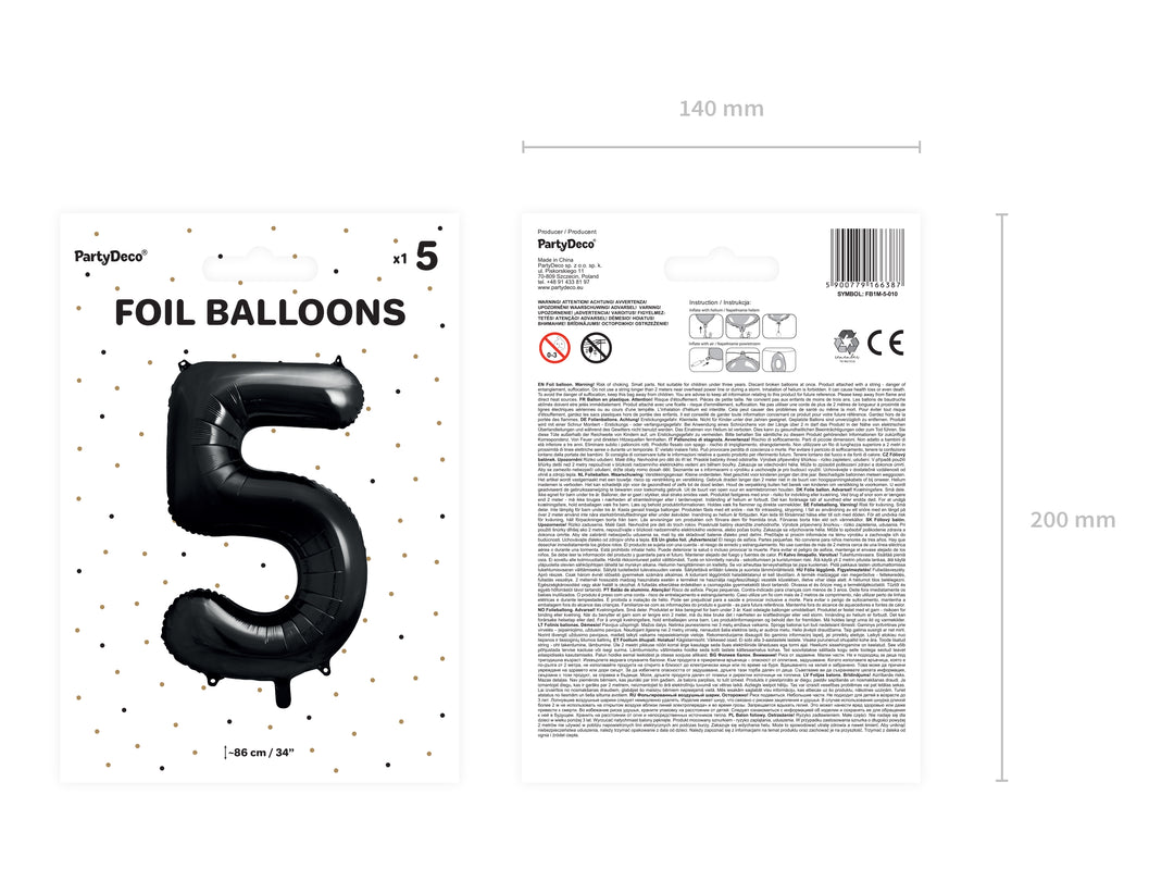 Globo Foil Número 5 "Negro" 86 cm