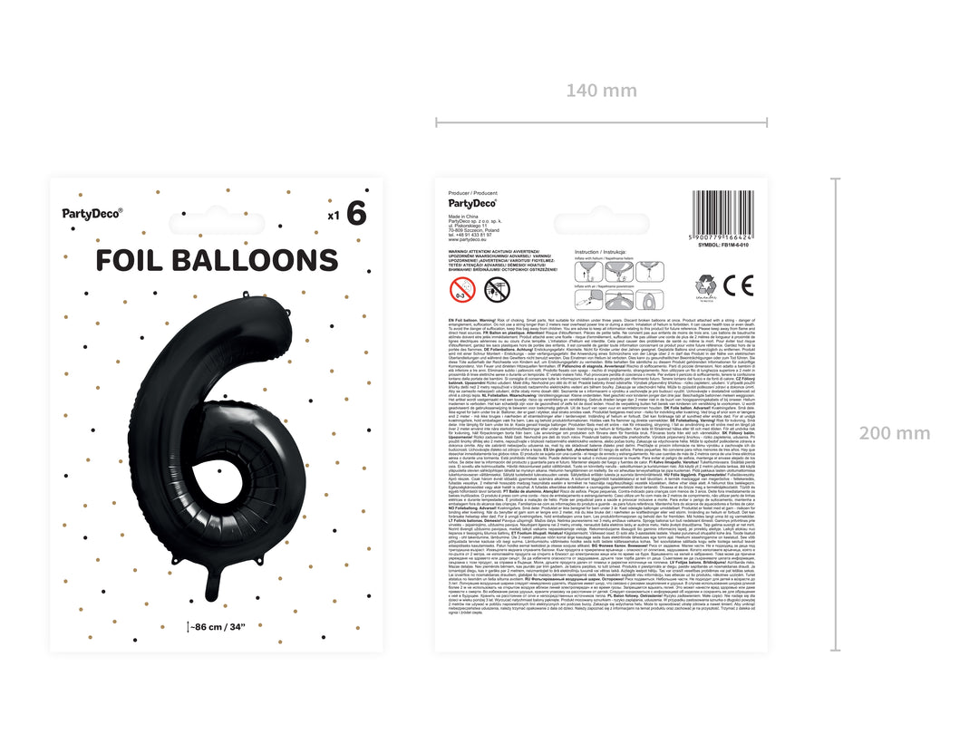Globo Foil Número 6 "Negro" 86 cm