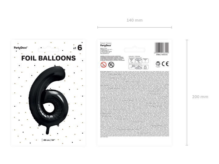 Globo Foil Número 6 "Negro" 86 cm