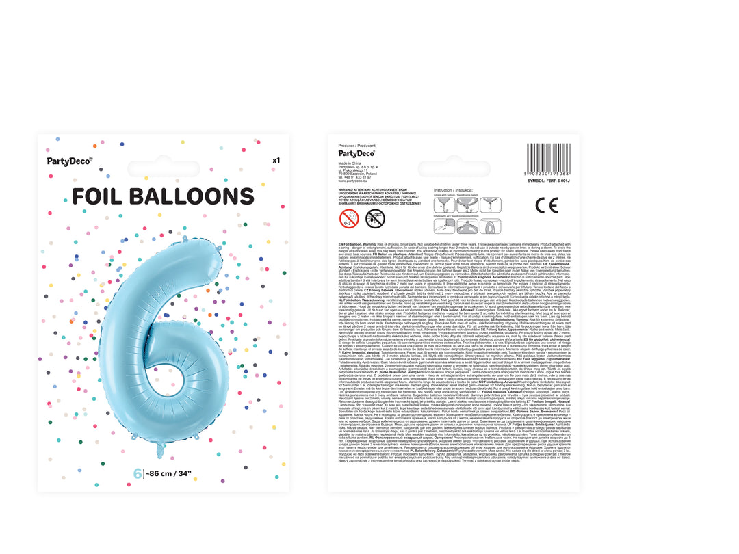 Globo Foil Número 6 "Azul celeste" 86 cm