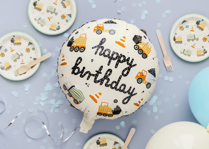 Globo foil Construcción Happy Birthday 45 cm