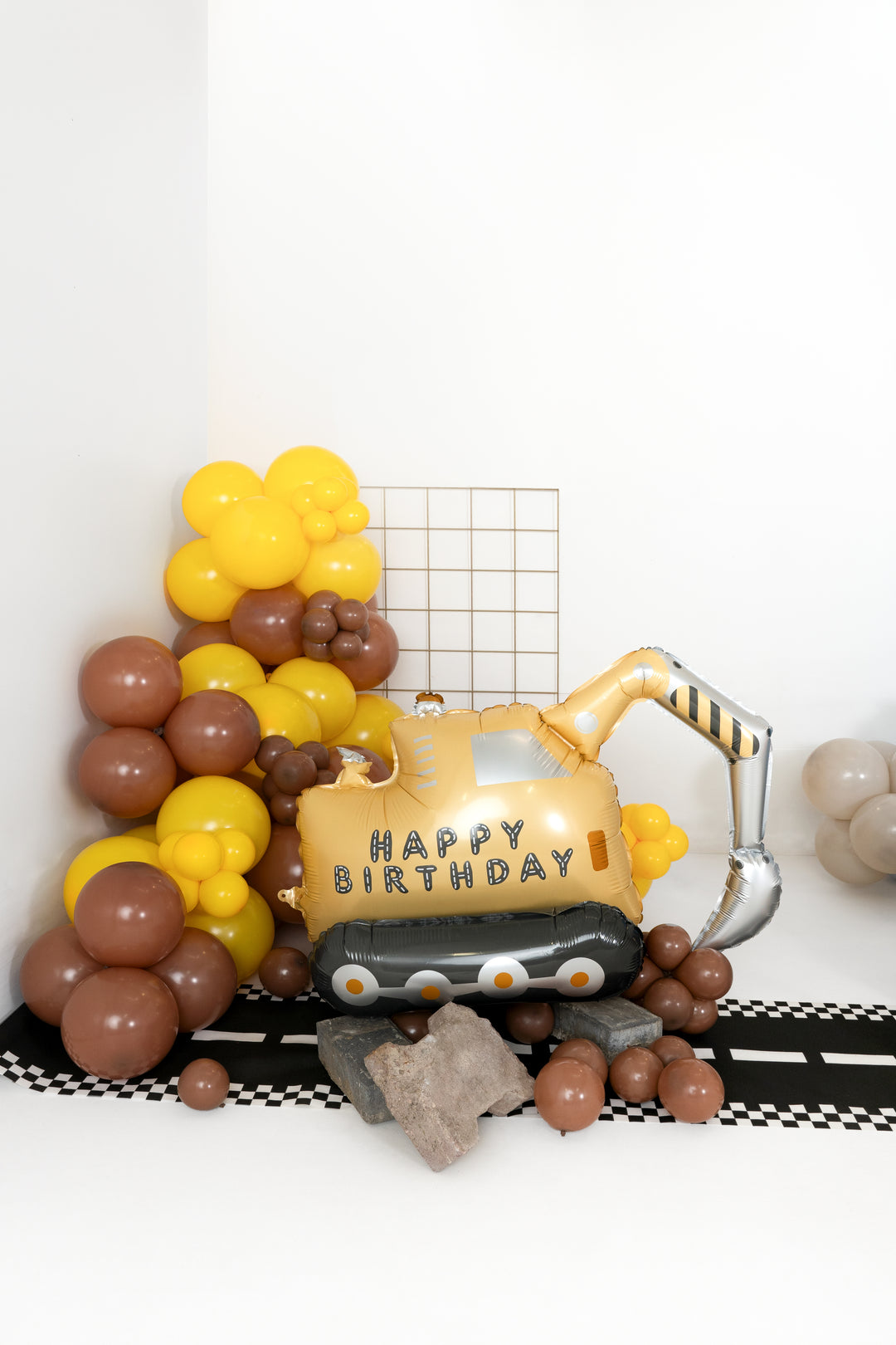 Globo Foil de pie Happy Birthday Excavadora Construcción