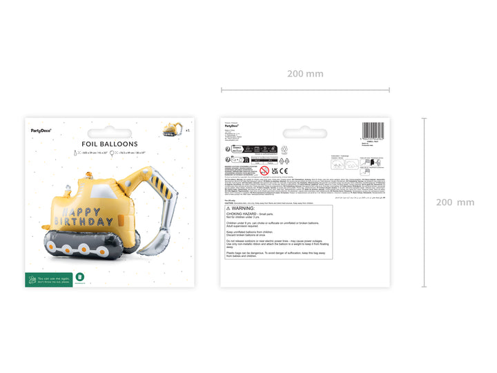 Globo Foil de pie Happy Birthday Excavadora Construcción