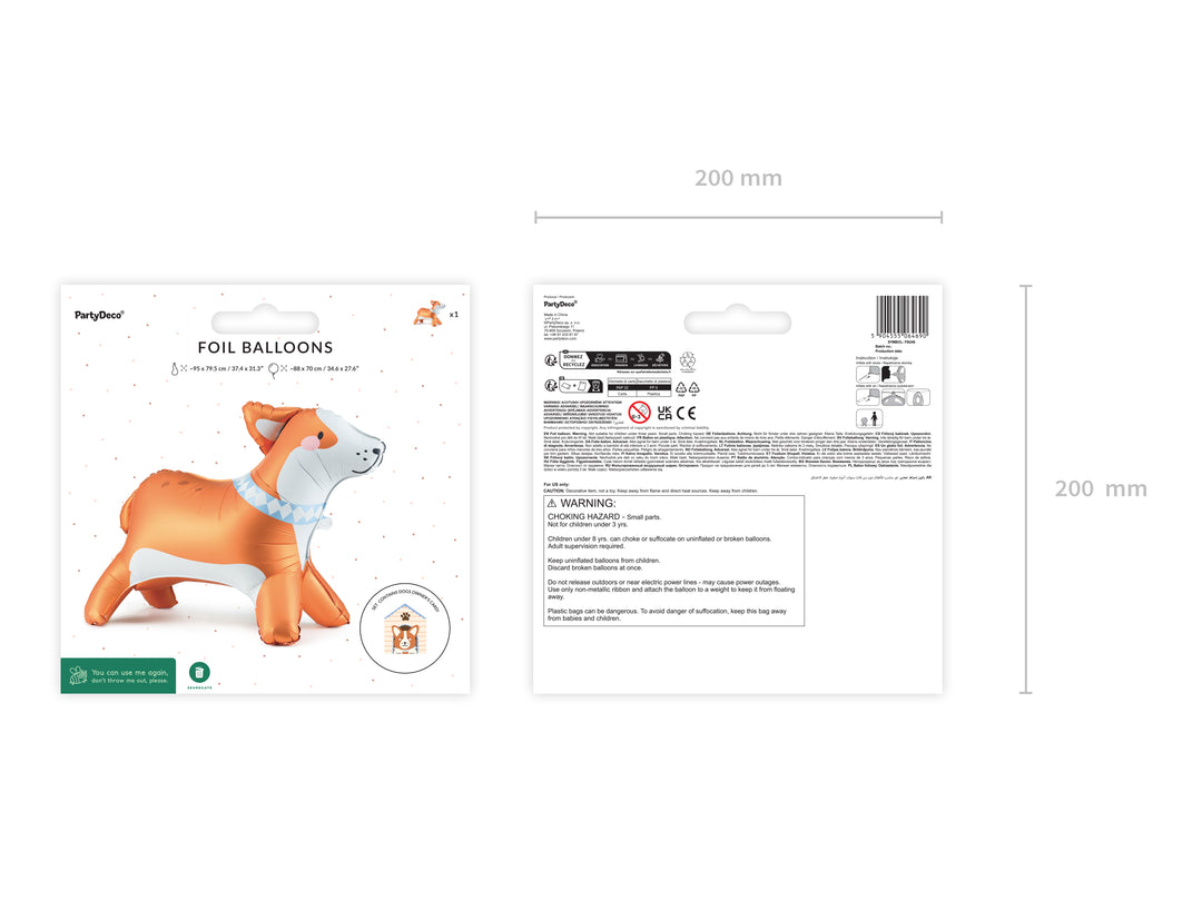 Globo Foil de pie Perro Corgi 88 x 70 cm