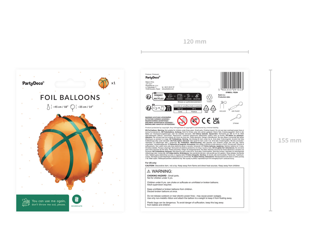 Globo Foil Pelota de Baloncesto 18"