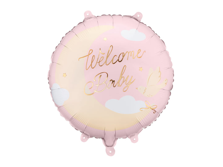 Globo Foil redondo Welcome Baby Rosa Pastel 45cm