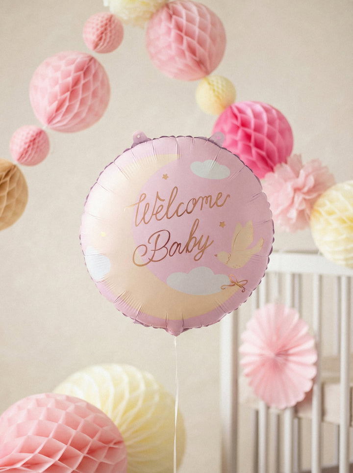 Globo Foil redondo Welcome Baby Rosa Pastel 45cm