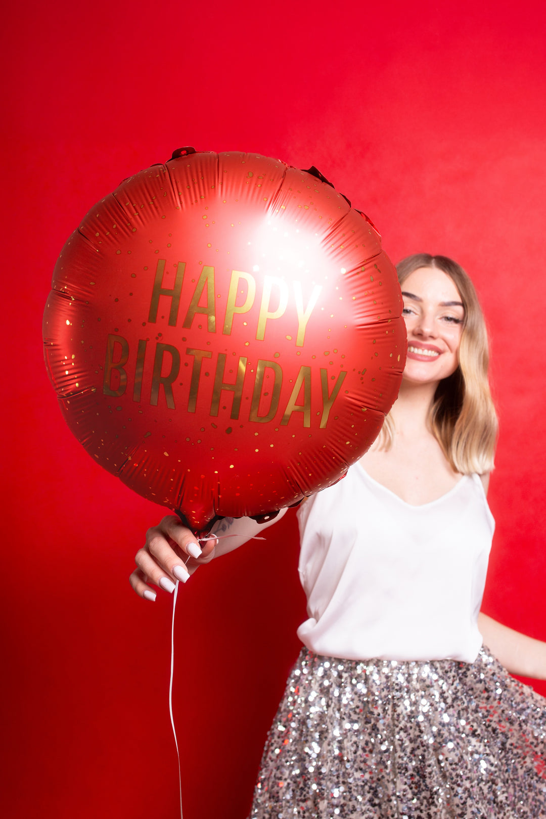 Globo foil redondo Happy Birthday Rojo 45 cm
