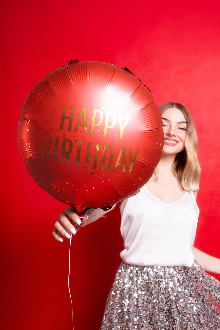 Globo foil redondo Happy Birthday Rojo 45 cm