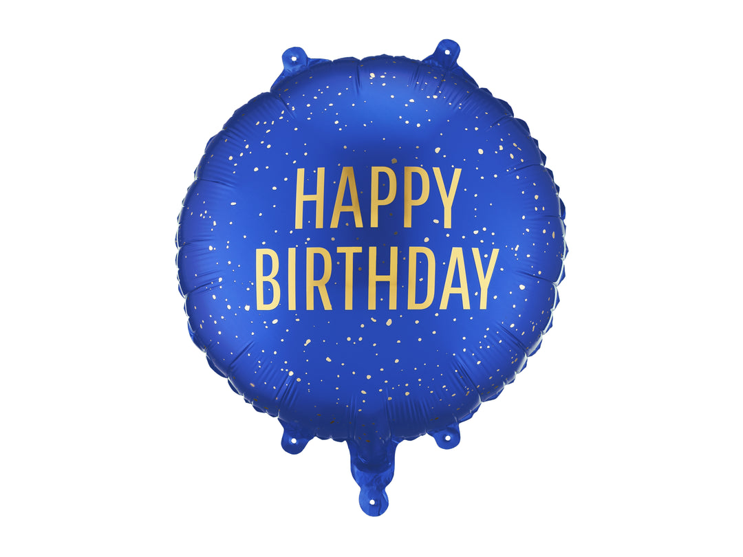 Globo Foil Redondo Happy Birthday Azul 45 cm