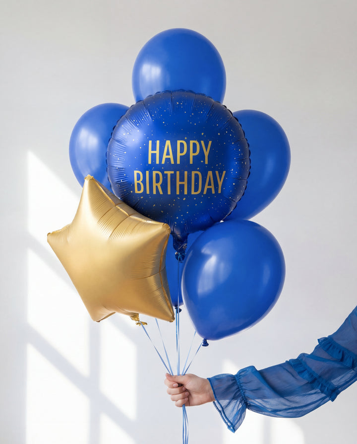 Globo Foil Redondo Happy Birthday Azul 45 cm